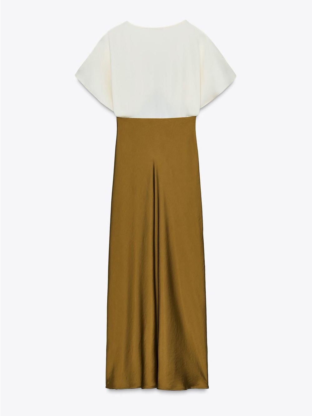NWT. Zara Ecru/Khaki Satin Effect Midi Dress with Lace/Contrasting Trim. Size S. - Picture 8 of 12